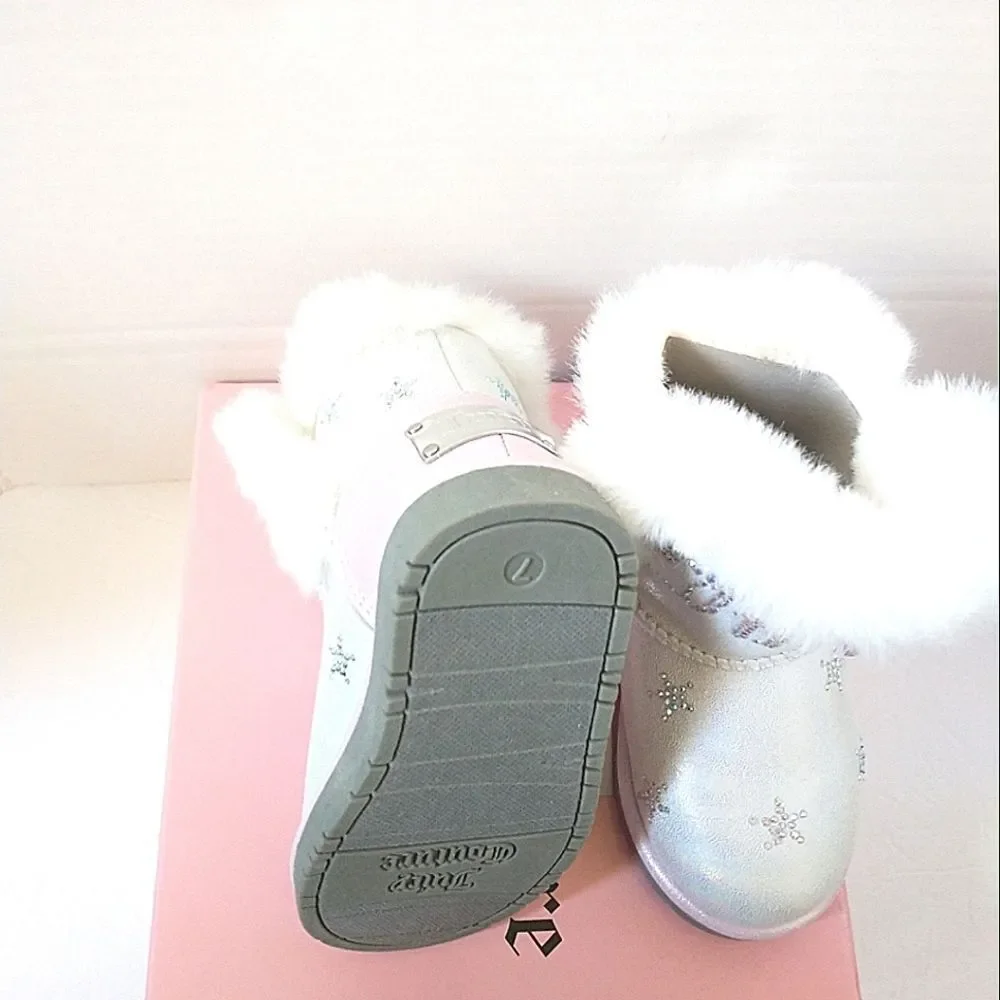 New! JUICY COUTURE Little Girls Glitter Rhinestone Logo Faux Fur Boots Booties 7